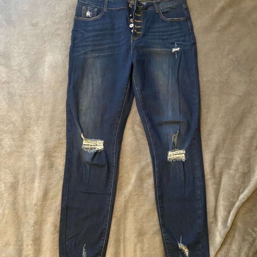 Blue Skinny Jeans with Distressed Details